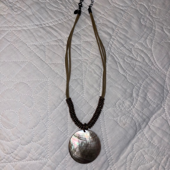 Lia Sophia Harvest Moon Mother of Pearl or Abalone Cord Necklace 18” - Picture 3 of 4